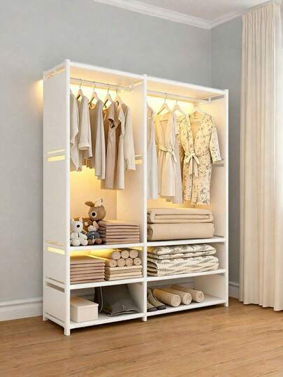 1 Piece Of Four-Layer Multifunctional Wardrobe-Dustproof Storage Rack With Hanging Rod, Easy To Install Without Tools, Height 66.93 Inches, Suitable For Storing Shoes, Clothes, Bags, Etc. Space Saving Design, Suitable For Bedroom, Office, Dormitory And Living Room.
