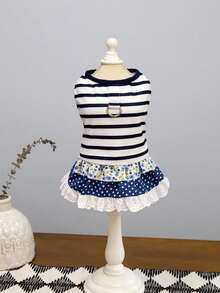 狗狗服装、猫咪服装、动物裙装、宠物春夏新品系列、幼犬连衣裙、公主风百搭连衣裙、条纹印花、小型动物服装、清凉防晒霜 - 彩色 - 查看 25