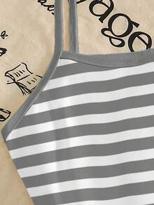 Áo tank top dài tay kẻ sọc toàn thân cho bé gái, màu xám và trắng, kiểu dáng đa năng, thích hợp mặc nhiều lớp vào mùa hè, thoải mái cho bé gái mặc hàng ngày. - Nhiều màu - Xem 4