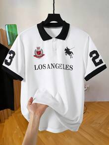 Mirajuku Casual Vacation Comfortable American Style Teens/Young Men Printed Letter Polo Shirt, Fashionable & Versatile - White - View 1