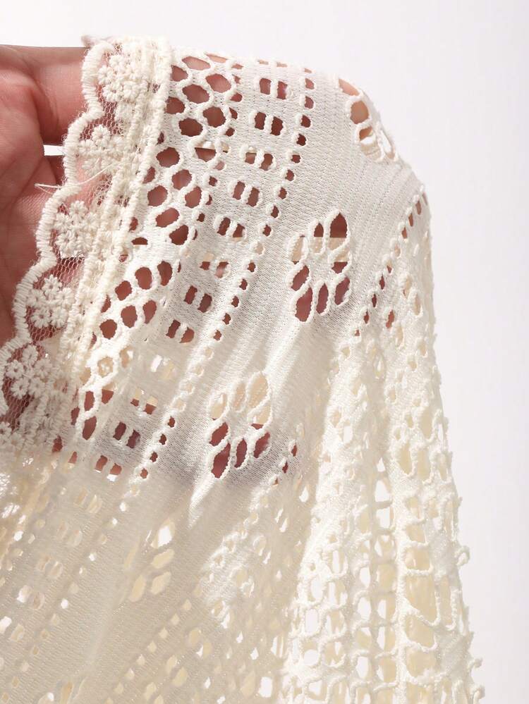 Solid Color Crochet Hollow Out Fitted Slip Dress Skirt, Casual Vacation Beach Summer Mini Dress
