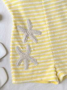 SHEIN Tween Girl Fitted Casual Halter Neck Striped Jumpsuit - Yellow - View 5