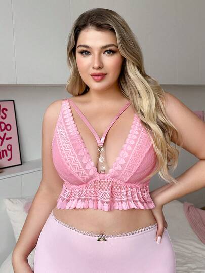 PetitDoll 1pc Plus Size Lace Wireless Bra