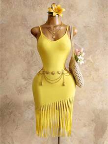 BamGleam 女士夏季时尚吊带系带刺绣流苏黄色度假连衣裙，适合夏季穿着，包括沙滩装、邮轮装等。黄色无袖长款连衣裙，适合度假、海滩等各种场合。也适合度假、夏季等各种场合。夏季服装、夏季服装、夏季套装、夏季沙滩装、邮轮套装、加勒比海游艇套装、牙买加夏季套装等都是不错的选择。 - 黃色 - 查看 6