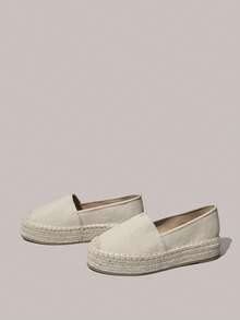 Styleloop Sepatu Flat Longgar Bergaya Bohemian Amerika Barat Vintage, Sepatu Serbaguna untuk Festival Musik dan Pesta Natal - kanvas krem - View 3