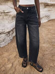 Maija Women's Pocket Distressed Straight Leg Casual Versatile Jeans - Black - View 5