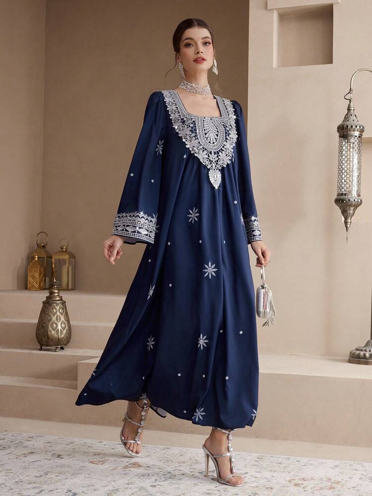Al Najma Áo Abaya Ả Rập thêu sequin thanh lịch dành cho nữ - Nhiều màu - Xem 4
