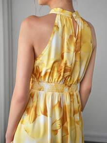 Maternity Floral Print Halter Waist Tie Maxi Dress - Yellow - View 8