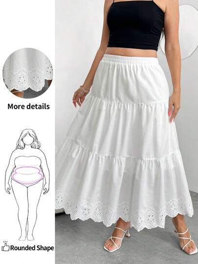 Enliva 大码女式松紧腰刺绣荷叶边下摆时尚半身裙