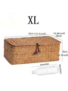 1pc Covered Woven Basket, Willow Storage Box, Rectangular Storage Box, Toy Storage Box, Suitable For Decorating Rooms, Halls, Kitchens, Bathrooms, Bedrooms With Beautiful Appearance - Brown - View 8