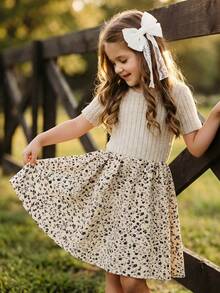 Emery Rose Kids Emery Rose Kids 小女孩可爱碎花拼接休闲短袖连衣裙 - 彩色 - 查看 3