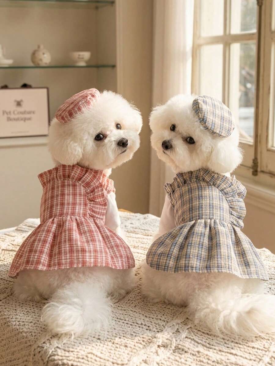 PETSIN 狗狗服装、猫咪服装、动物裙装、宠物春夏新品系列、幼犬连衣裙、公主风百搭连衣裙、条纹印花、小型动物服装、清凉防晒霜 - 彩色 - 查看 1