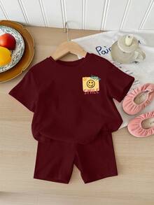 Bộ đồ thể thao tối giản thường ngày cho bé gái, gồm áo thun cổ tròn tay ngắn dáng rộng và quần short bó sát, thích hợp cho mùa xuân và mùa hè. - Nhiều màu - Xem 4