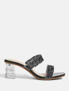 CUCCOO TILAWA Women's Fashion Crystal Glass Rhinestone Decor High Heel Sandals, Suitable For Outdoor Activities And Parties, Spring/Summer Shoes, Spring Break Easter Prom Heels - Black - View 2