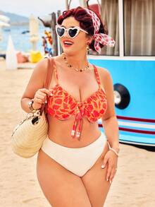 Swim Vcay Plus Size Women Beach Vacation Shell Print Bikini Top Yellow Summer - Orange - View 3