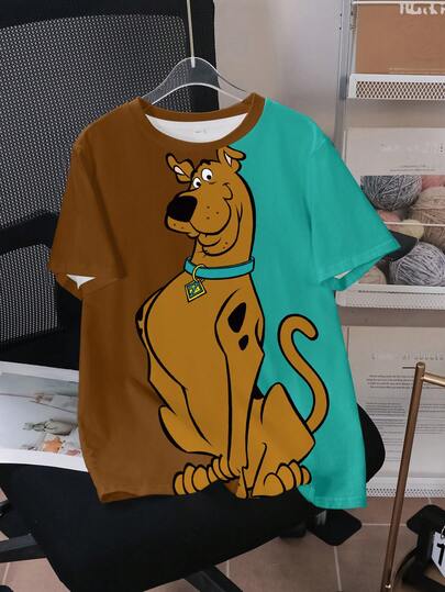 SCOOBY-DOO X SHEIN 青少年男孩撞色卡通印花圆领休闲短袖T恤