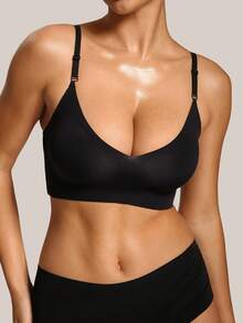 Barelissa Women's Minimalist Comfortable Wireless Adjustable Criss-Cross Strap Bra - Black - View 3
