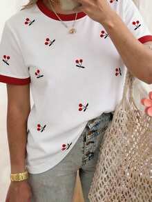 EMERY ROSE 女士水果图案短袖T恤，休闲户外服，可爱T恤，家居服 - 彩色 - 查看 3