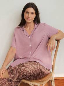 Doze Lane Geometric Totem Print Plus Size Casual Pajama Set - Multicolor - View 1