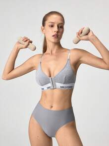 Loungeista 1件女款前扣式運動內衣，適合夏季 - 灰色 - 查看 8