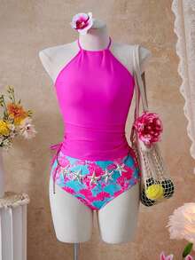 Swim Lushoire Bikini de dos piezas con estampado tropical oceánico para mujer, casual para vacaciones - Multicolor - Ver 6
