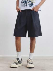 TOKVUE Men's Solid Color Casual Pleated Button Pocket Versatile Shorts - Black - View 5