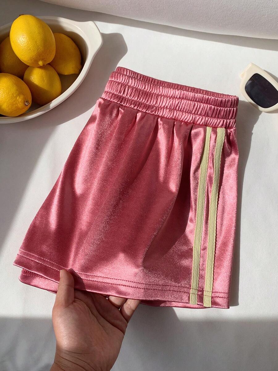 Comfortcana Women's Summer Casual Sports Striped Elastic Waist Shorts - Pink - View 1