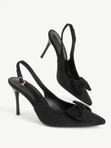CUCCOO CHICEST Zapatos de mujer para primavera y verano, nuevos zapatos de tacón alto para mujer con decoración de lazo, tacón fino y puntiagudo, correa con hebilla de 9 cm, elegante y de temperamento, color negro ante, unicolor, versátil para citas, fiestas y uso diario - Negro - Ver 1