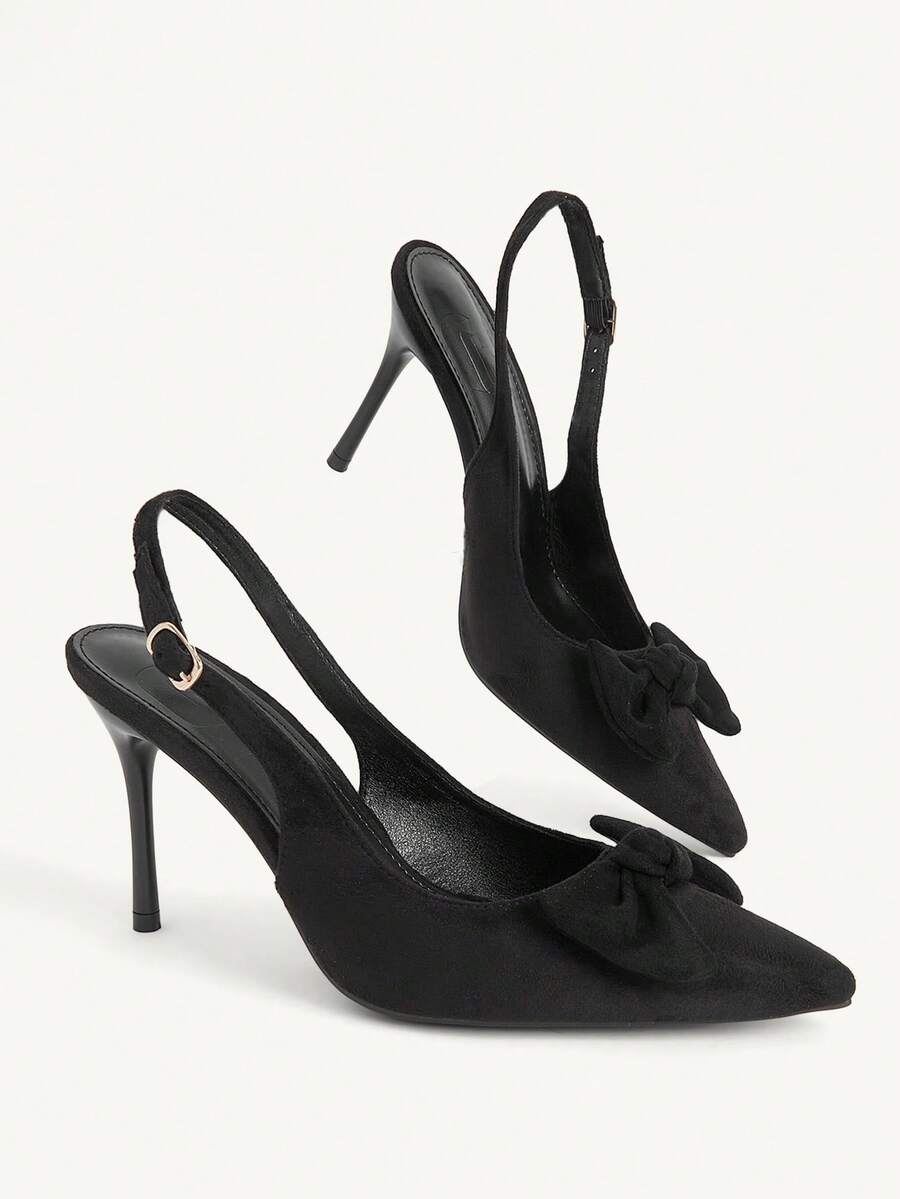 CUCCOO CHICEST Zapatos de mujer para primavera y verano, nuevos zapatos de tacón alto para mujer con decoración de lazo, tacón fino y puntiagudo, correa con hebilla de 9 cm, elegante y de temperamento, color negro ante, unicolor, versátil para citas, fiestas y uso diario - Negro - Ver 1