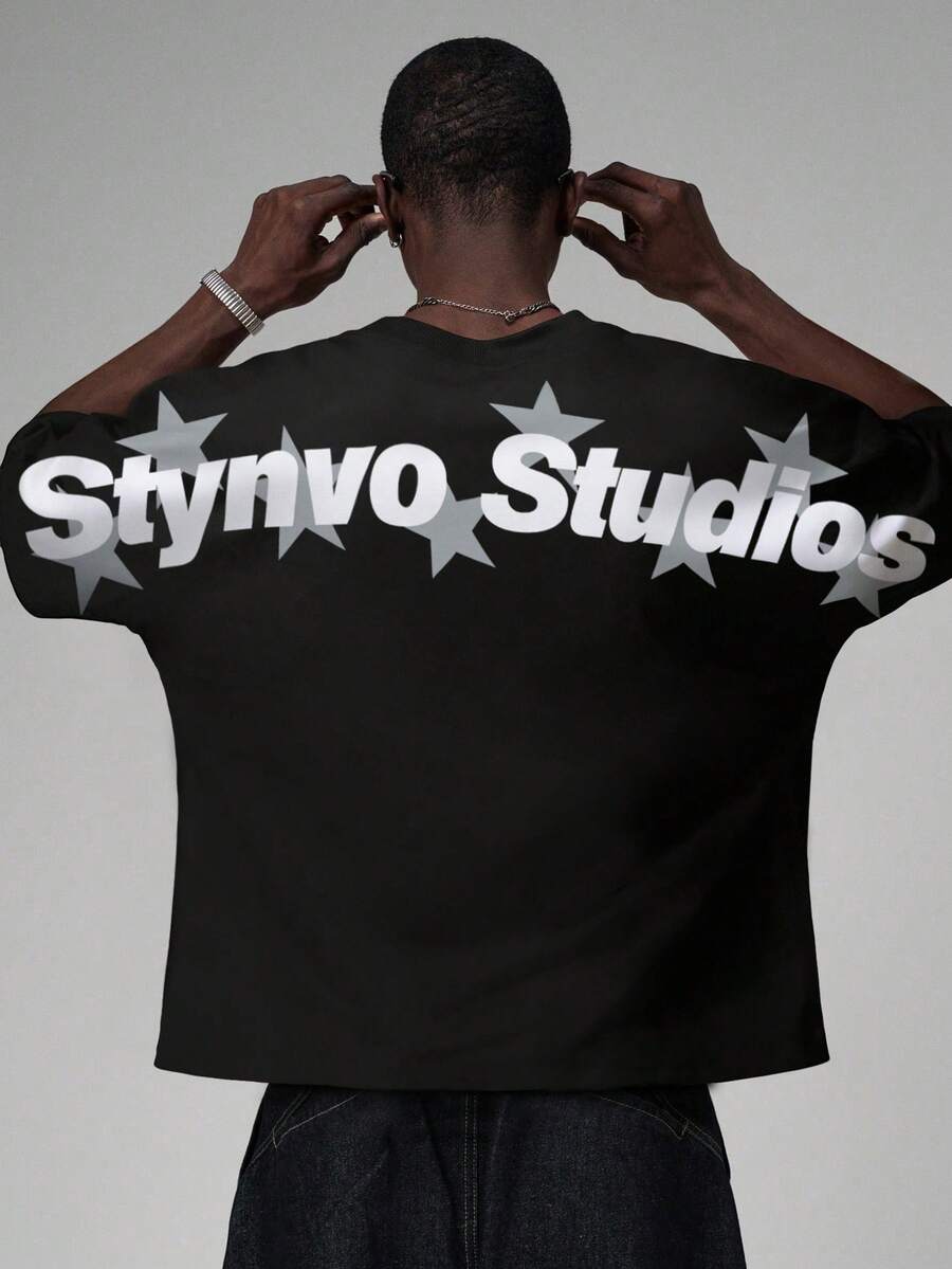 STYNVO 男士极简印花圆领短袖T恤 - 黑色 - 查看 1