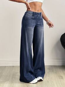 SHEIN Tall Tall Patchwork Distressed Denim Jeans - Dark Wash - View 5