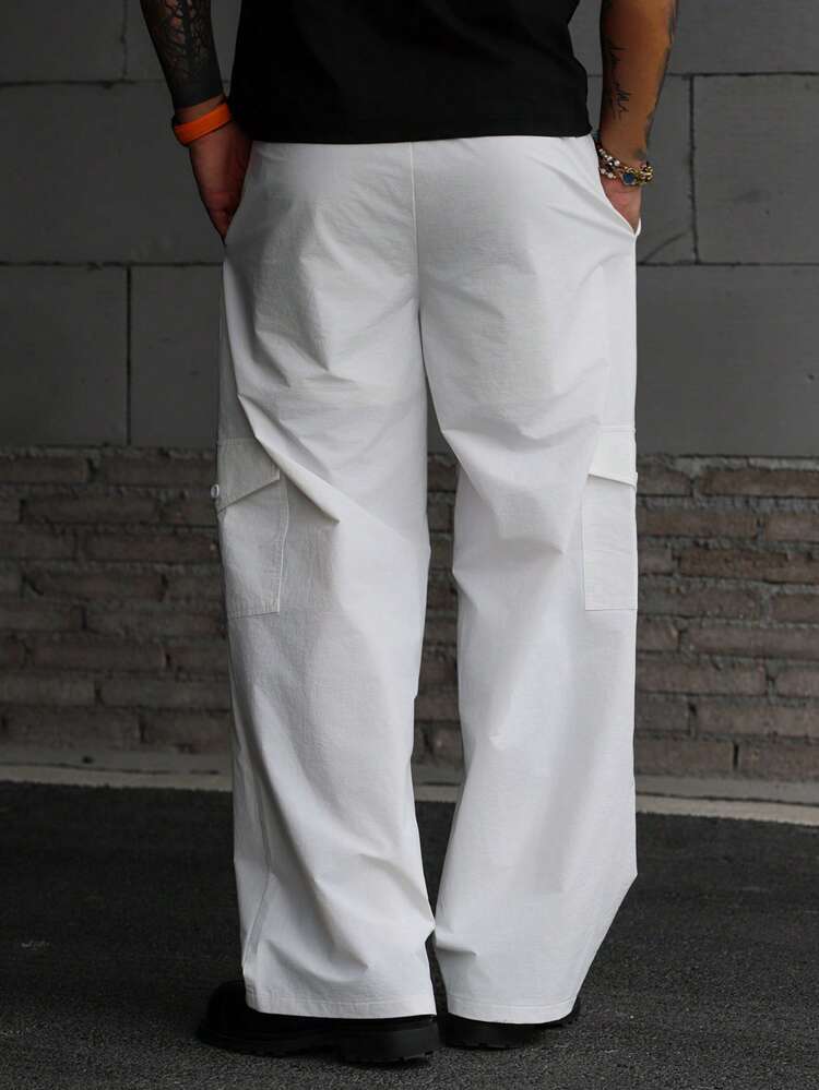 Men's Solid Color Drawstring Waist Slant Pocket Casual Pants