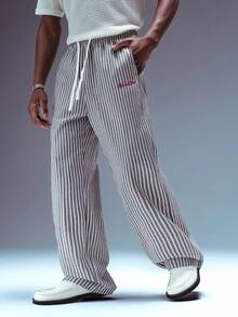 STYNVO 男士条纹长裤，刺绣细节，适合春夏穿着 - 深灰色 - 查看 3