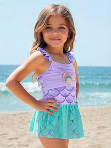 Emery Rose Kids Emery Rose Kids 女童条纹蝴蝶结花卉连体泳衣 - 綠色 - 查看 4