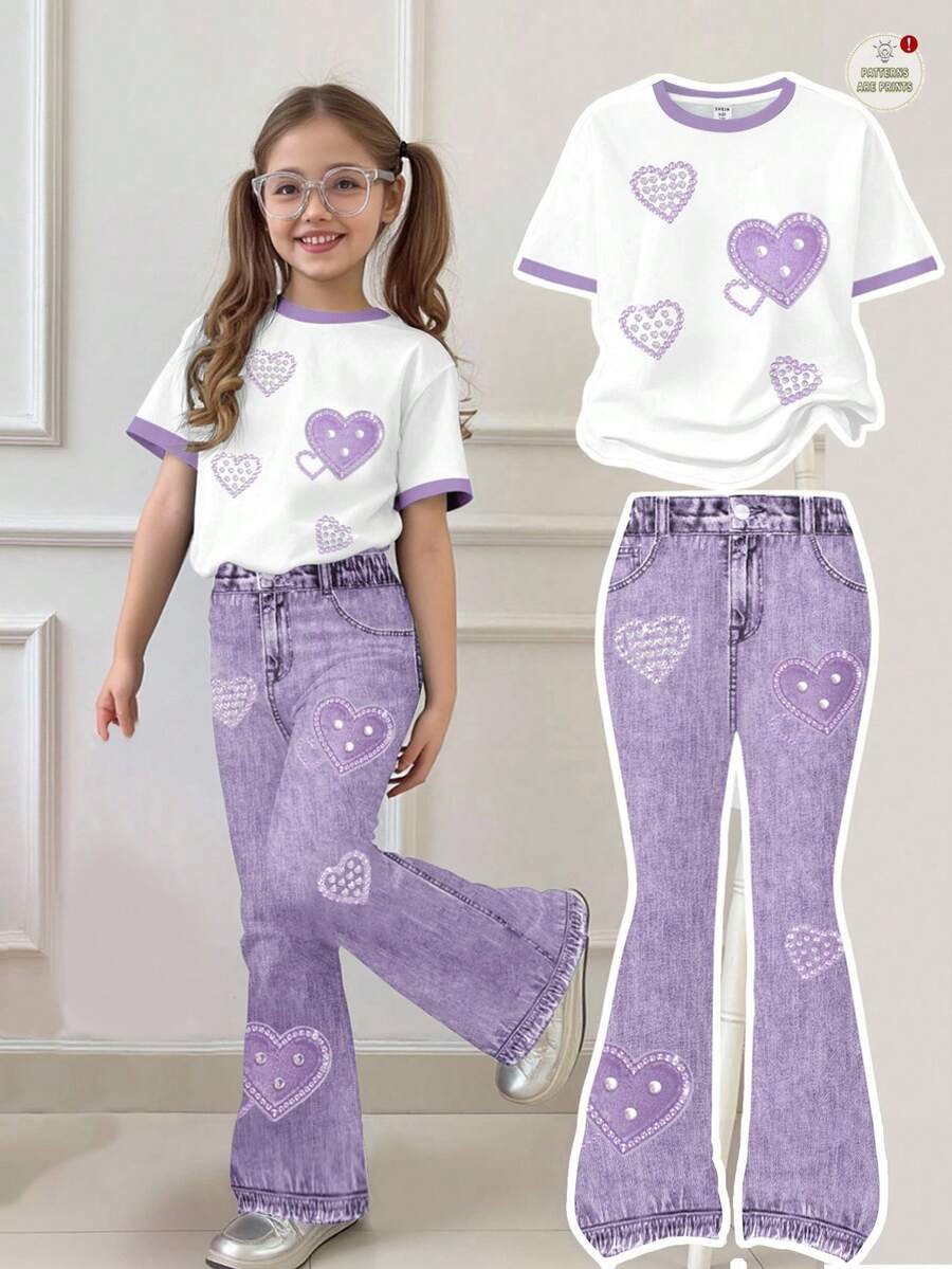 Tween Girls' Casual Minimalist Short Sleeve Top And Pants 2 Pieces Set, Suitable For Summer - White - View 1