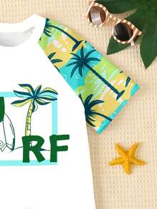Bubblio Young Boy Casual Loose Fit Round Neck Short Sleeve T-Shirt And Shorts Swimwear Set, Suitable For Summer - Multicolor - View 2