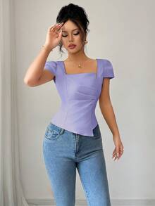 Elenzga Elegant Summer Vacation Shirts For Ladies - Purple - View 4