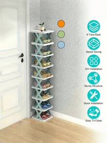 1PC 9 Tier Space Saving Vertical Shoe Rack Narrow Plastic Shoe Storage Organizer Holds 9 Pairs Of Shoes Easy Assembly Stackable Sturdy Freestanding For Entryway Closet Hallway Bathroom Dorm Home Organization Shoe Shelf - Multicolor - View 18