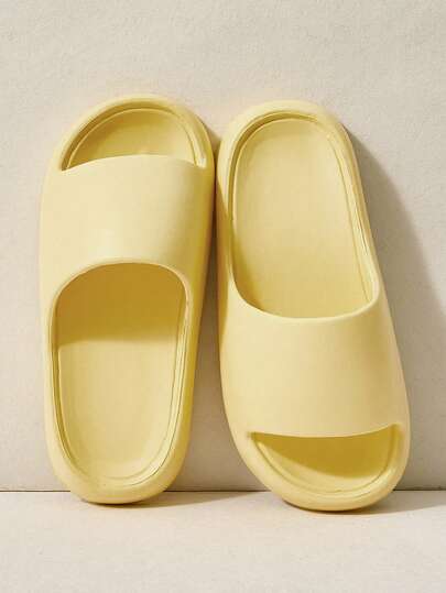 Cuccoo Women Shoes Light Yellow, Universal In All Seasons, Light, Comfortable And Wear-Resistant, Open-Toed, Flat-Bottomed EVA Rubber And Plastic, Drag Home Out Swimming Pool Slippers