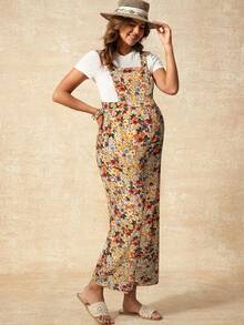 Boho Mama 孕妇休闲碎花连体裤，适合春、夏、秋季穿着。 - 卡其色 - 查看 4