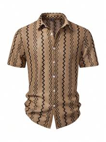 Manfinity Homme Áo sơ mi nam tay ngắn kẻ sọc, chất liệu vải dệt họa tiết, cỡ tiêu chuẩn, thích hợp làm quà tặng cho bạn trai. - Nhiều màu - Xem 4