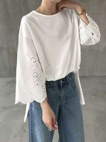 FRIFUL Áo thun nữ cổ tròn thêu họa tiết, kiểu dáng thường ngày, đa năng. - trắng - Xem 5