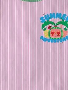 CoComelon X SHEIN 女童字母条纹印花圆领短袖休闲T恤 - 白色 - 查看 4