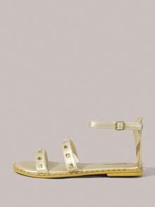 Styleloop Sandal La Mã đính đinh tán dành cho nữ, kiểu dáng mới, phong cách Bohemian, gợi cảm, có quai chéo, thích hợp cho du lịch, nghỉ dưỡng, đi biển mùa xuân hè. - Vàng - Xem 3
