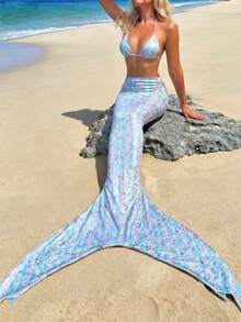 Swim Vcay Bộ 3 món gợi cảm cho kỳ nghỉ hè: Bikini dây buộc cổ hở lưng kiểu tam giác và váy maxi đuôi cá cạp cao. - Nhiều màu - Xem 1