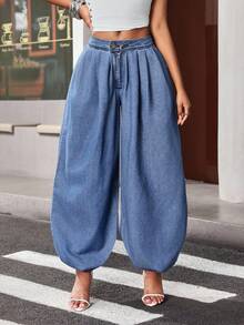 Jeanoix Quần jean denim ống rộng phong cách Y2K dành cho nữ. - Rửa trung bình - Xem 5