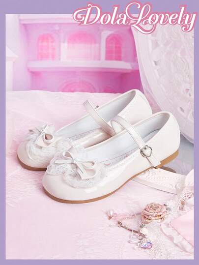 Dola Lovely Zapatos de mujer, bailarinas de punta redonda color rosa, vestido de té de la tarde estilo Lolita, vestido de fiesta de cumpleaños, decoración de encaje linda y dulce