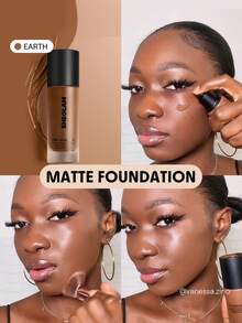 SHEGLAM Complexion Pro Long Lasting Breathable Matte Foundation-Earth Matte Sweat-Proof Foundation Oil Control Full Coverage Pore-Less Concealer Waterproof Flawless Non-Fading Weightless Liquid Foundation Brand Beauty Makeup Face Paint Cosmetic For Women Girls Perfect For Spring Summer Ideal For Y2K Fancy Fashion Suitable For Birthday Mother'S Day Gift Rave Party Ready Best Color - Earth - View 2