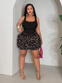 Slaydiva 大码女式纯色上衣和蛋糕式迷你裙休闲两件套 - 彩色 - 查看 3