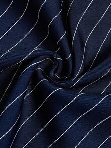 SHEIN Elenzya 新款韩版春夏时尚简约优雅亚麻蓝白条纹长裤，高腰显瘦直筒宽松休闲女裤 - 藏蓝色 - 查看 7